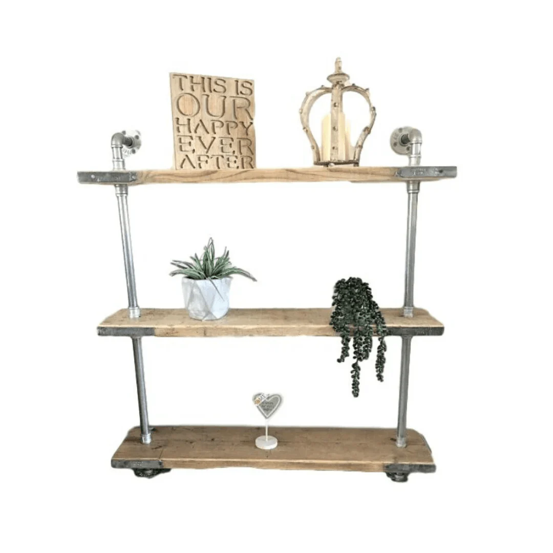3 Shelf Galvanised Pipe Shelving Unit - Floor Mounted