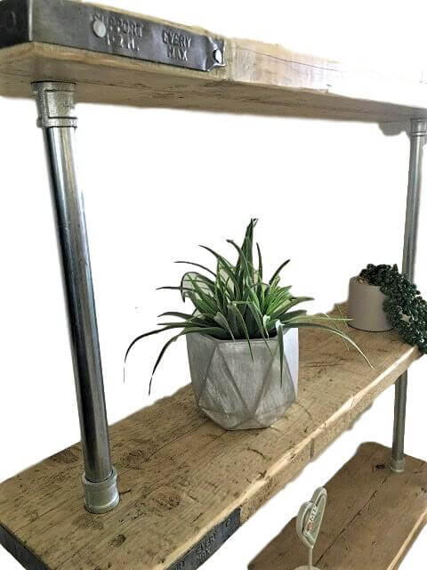 3 Shelf Galvanised Pipe Shelving Unit - Floor Mounted - Image 2