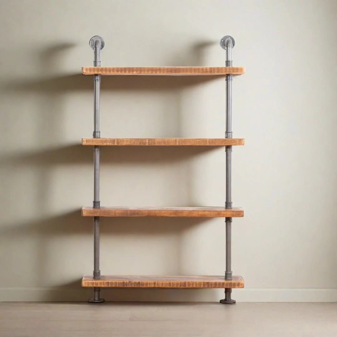 4 Shelf Chunky Pipe Shelving Unit - Floor Mounted - Image 3