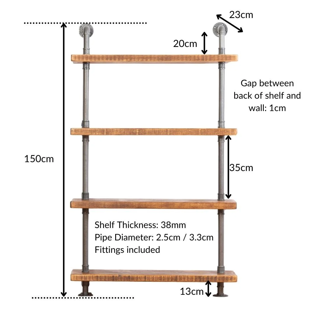 4 Shelf Chunky Pipe Shelving Unit - Floor Mounted - Image 6