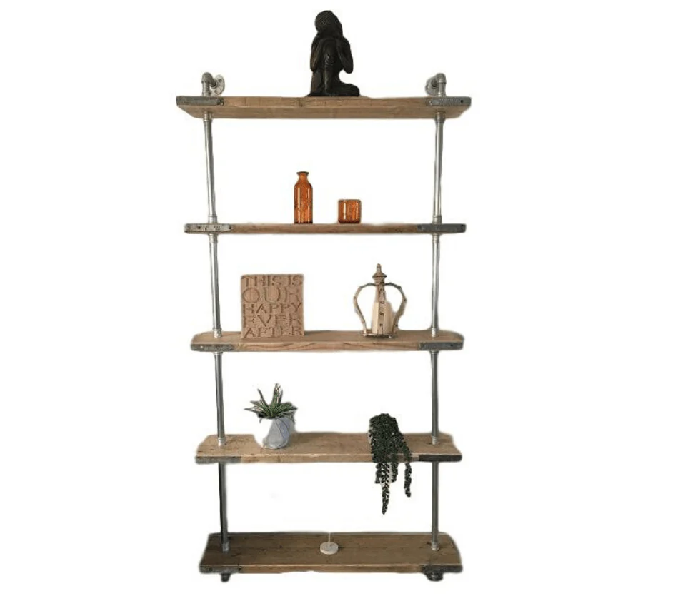 5 Shelf Galvanised Pipe Shelving Unit - Floor Mounted