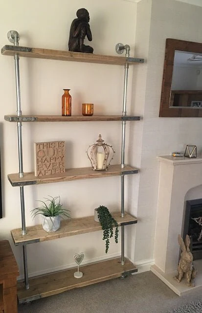 5 Shelf Galvanised Pipe Shelving Unit - Floor Mounted - Image 3