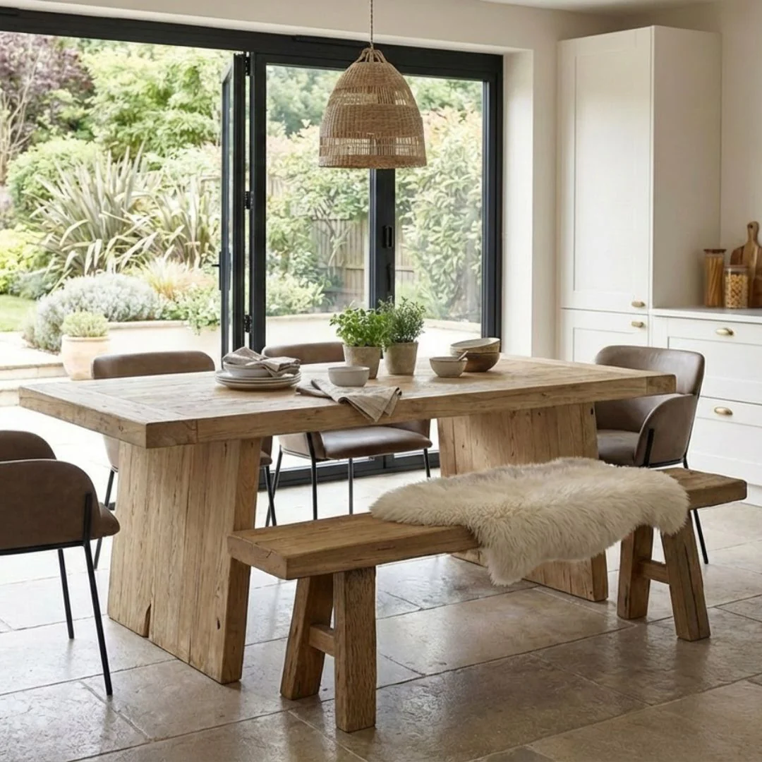 Mardale Reclaimed Elm Dining Table - Solid Leg - Image 6