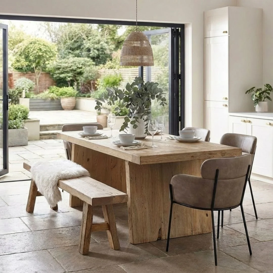 Mardale Reclaimed Elm Dining Table - Solid Leg - Image 7