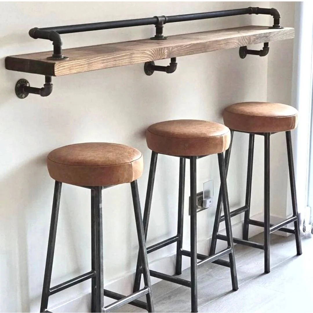 Industrial Bar Stool - 70mm Thick Leather Seat - Image 3