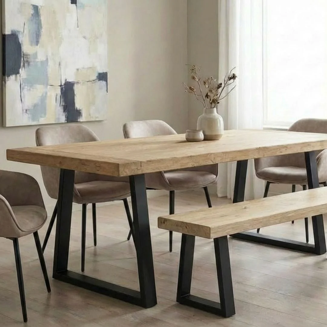Coniston - Reclaimed Elm Dining Table - Trapezium Legs - Image 4