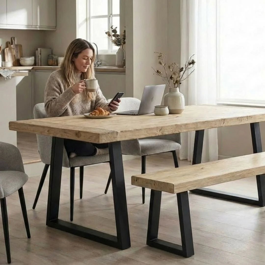 Coniston - Reclaimed Elm Dining Table - Trapezium Legs - Image 5