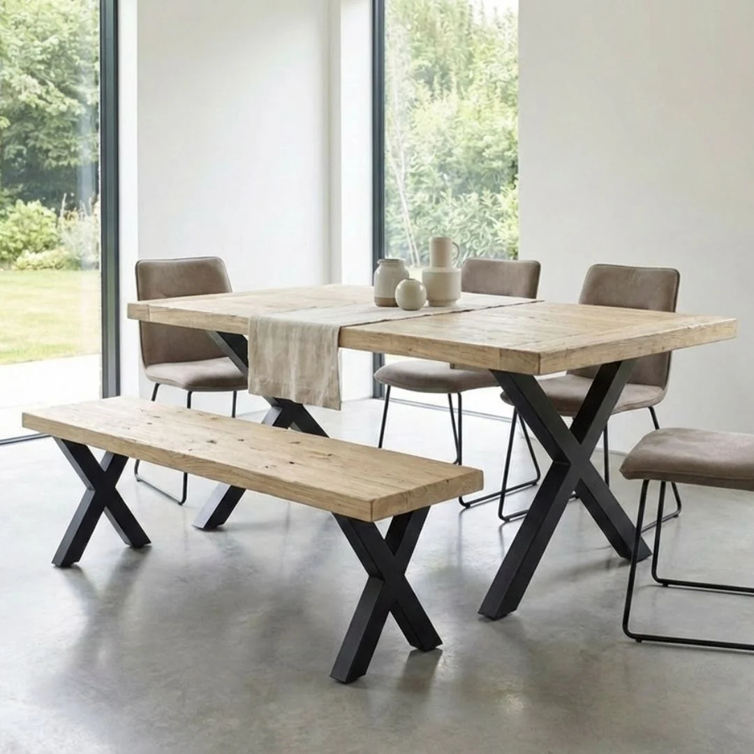 Haystacks - Reclaimed Elm Dining Table - X Legs - Image 3
