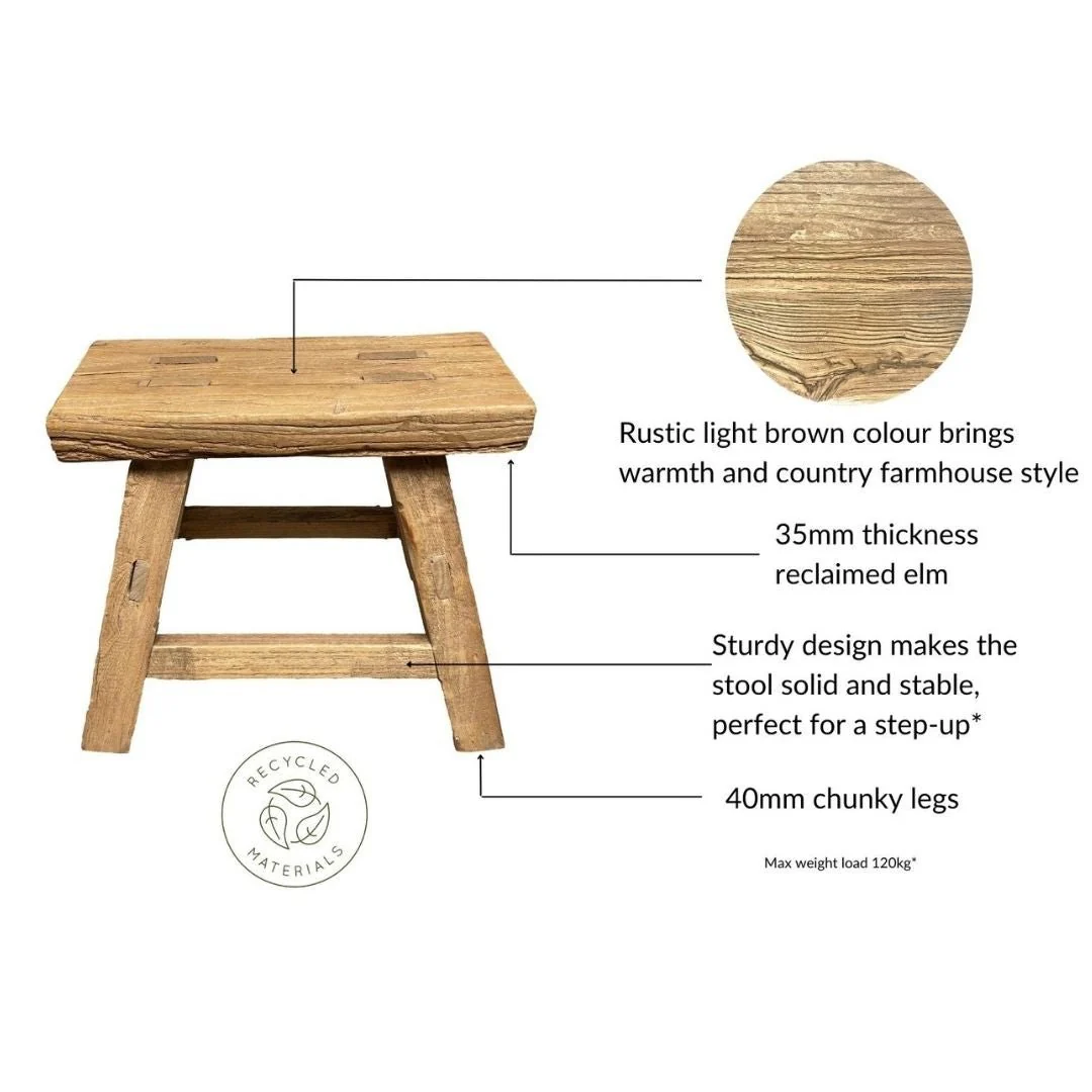 Old Barn Rustic Elm Step Up Stool - 30cm - Image 4