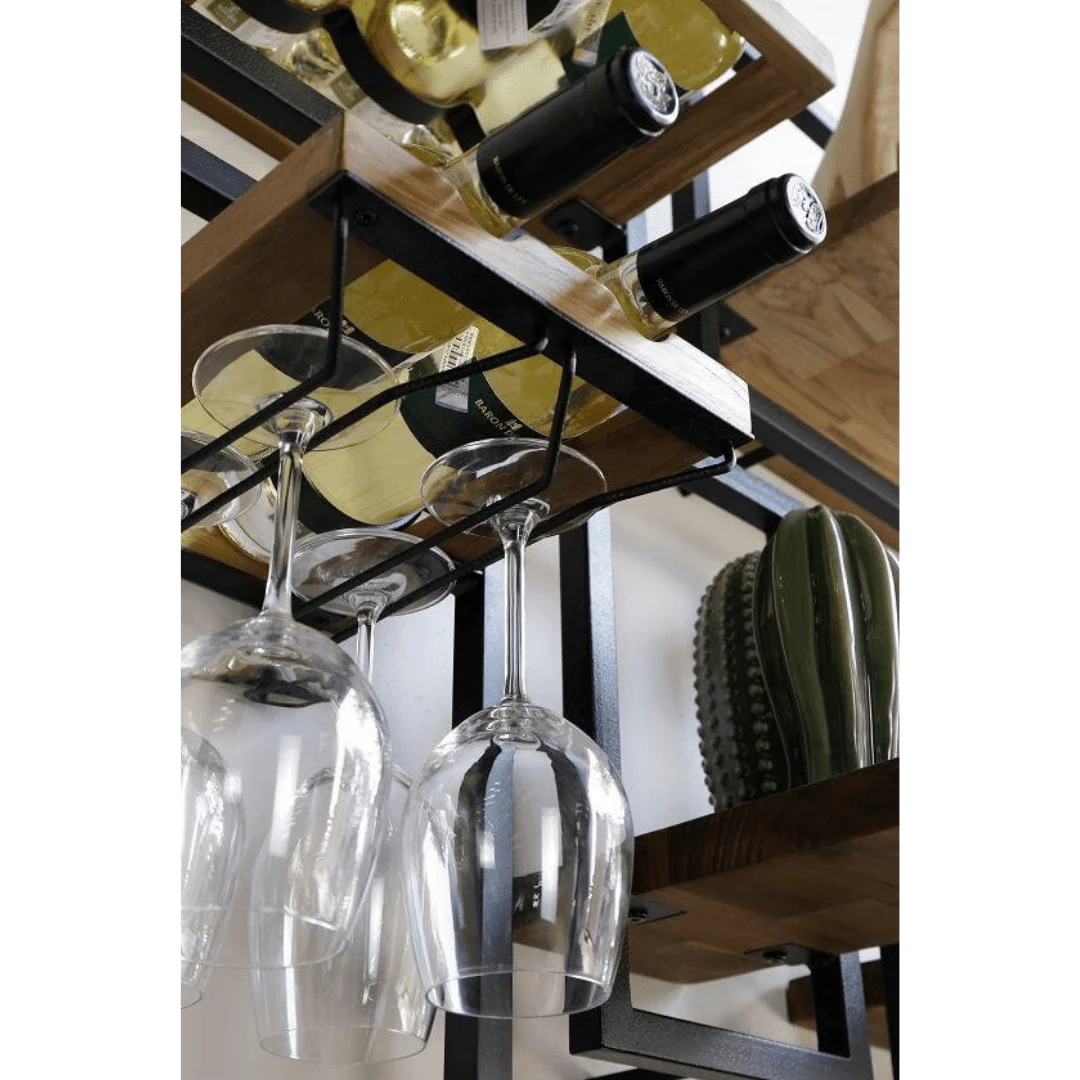 WINEMATE Burned Black Teak 6 Bottles / Glass Holder - Style D - Image 2