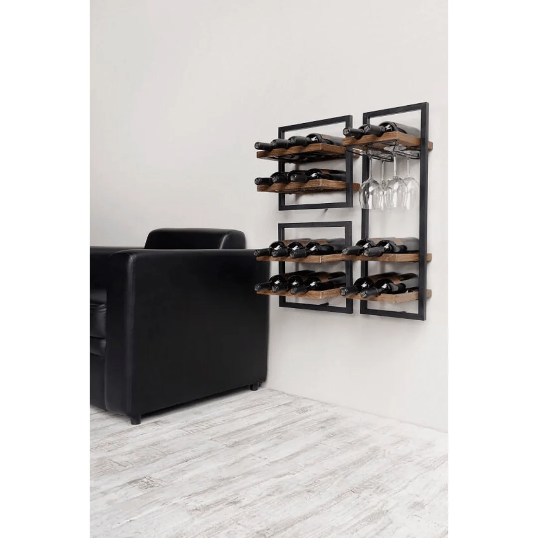 WINEMATE Burned Black Teak 6 Bottles / Glass Holder - Style D - Image 3